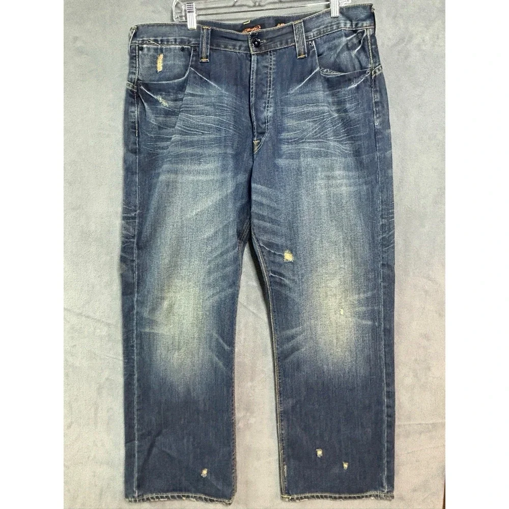 Y2K Ed Hardy Christian Audigier 2009 Button Fly Classic Baggy Denim Jeans Sz 40